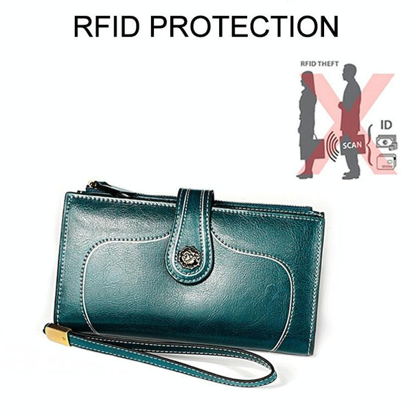 Women Rfid Oil Wax Wallet Classic Design Brown Wallets
