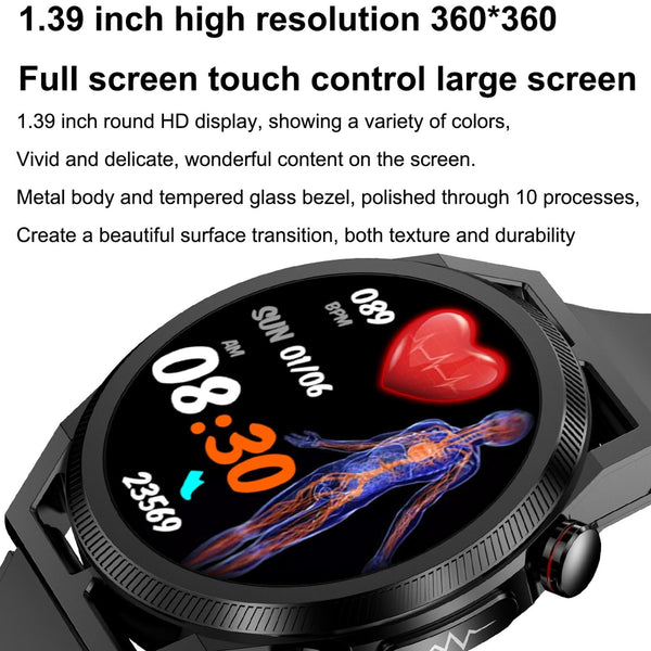 1.39 Inch Ips Screen Ip67 Waterproof Leather Band Smart Watch Support Body Temperature Monitoring / Ecg Brown Smart Watches