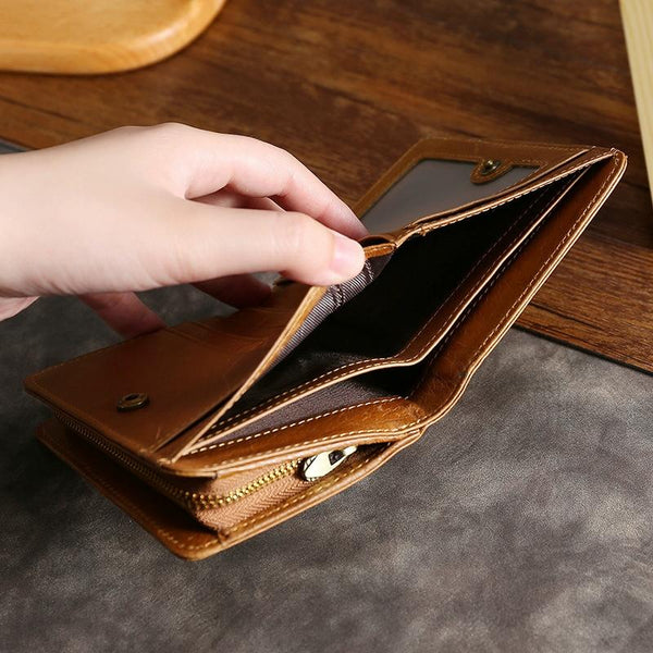 Oilskin Leather Rfid Change Purse Brown Wallets