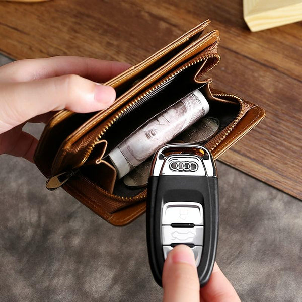 Oilskin Leather Rfid Change Purse Brown Wallets