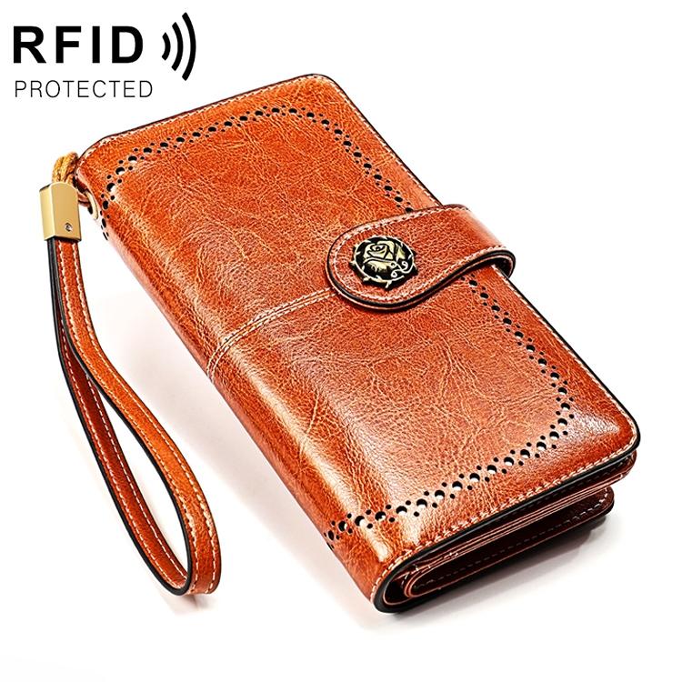 3556 Large Capacity Long Multi Function Anti Magnetic Rfid Wallet Clutch For Women With Card Slots Brown Wallets