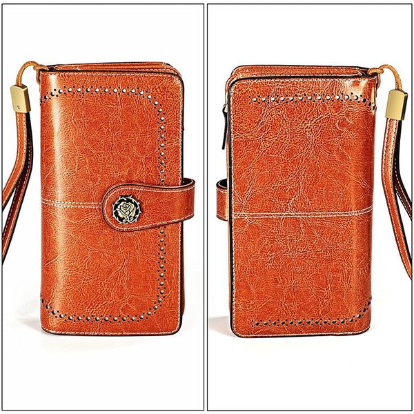 3556 Large Capacity Long Multi Function Anti Magnetic Rfid Wallet Clutch For Women With Card Slots Brown Wallets