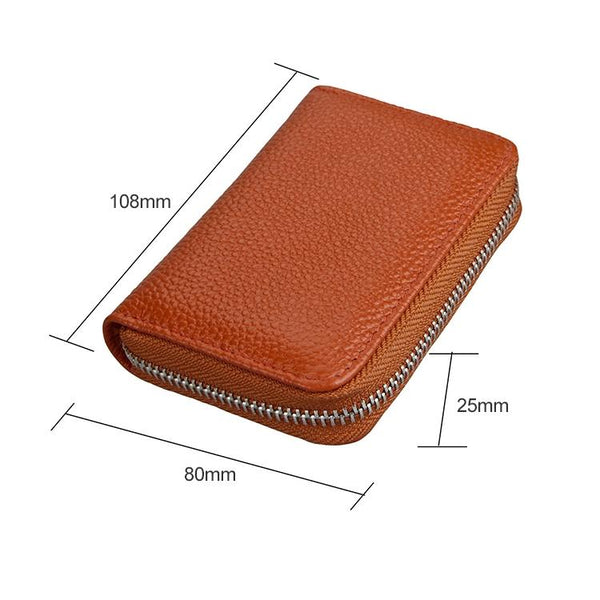 Anti Magnetic Rfid Leather Zip Wallet Zipper Closure Brown Wallets