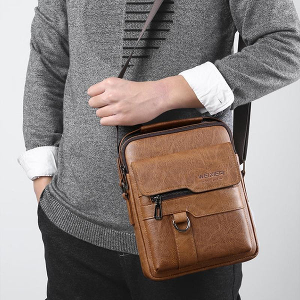 1 Sets Of Men Retro Pu Leather Crossbody Bag Business Handbag With Multiple Compartments Dark Brown Bags