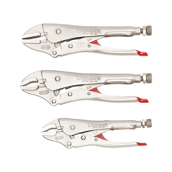Wurth Locking Set 3 Piece Nickel Coated With Tool Roll Adjustable Clamp Wrench Pliers