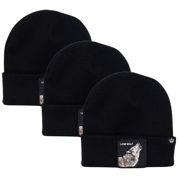 Goorin Brothers 3X Lone Wolf Man Beanie Hat Warm Winter Ski Animal Series Black Beanies