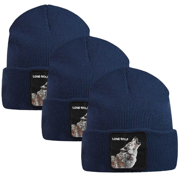 Goorin Brothers 3X Wolf Man Beanie Hat Warm Winter Ski Animal Series Lone Navy Beanies