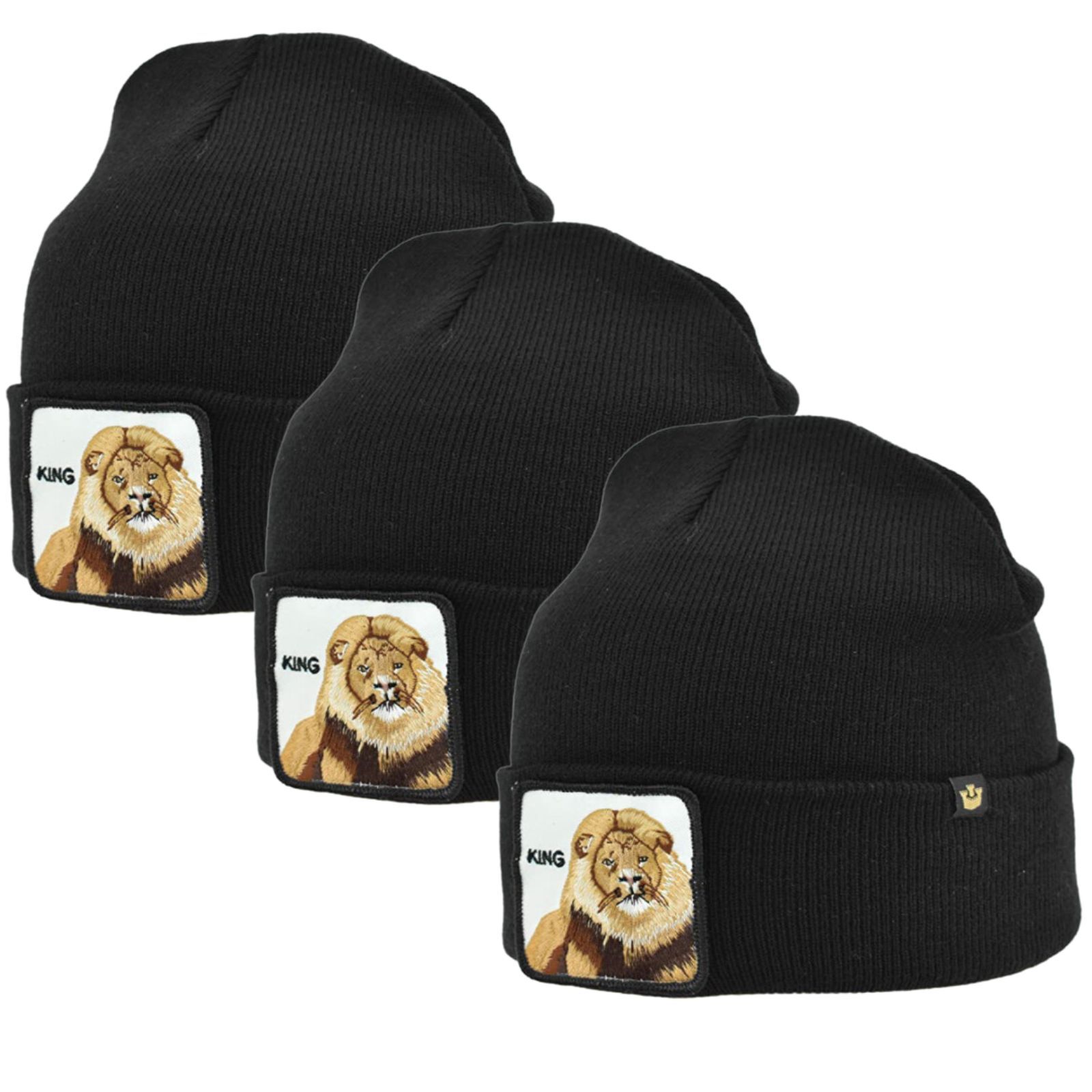 Goorin Brothers 3X King Beanie Hat Hear Me Roar Warm Winter Ski Animal Series Black Beanies