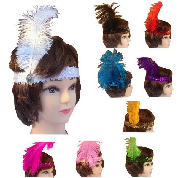 Br Costumes 12X 1920S Flapper Headband Headpiece Feather Sequin Charleston Gatsby Party Bulk Assorted Colours Pack Headbands
