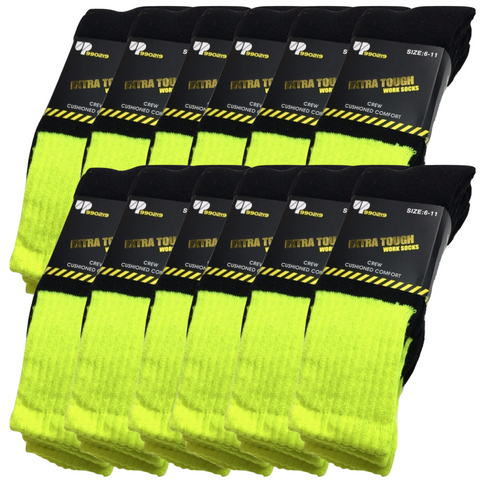 Br Apparel Hi Vis Work Bulk Pack Cushioned Crew Safety Yellow 6 11 Socks