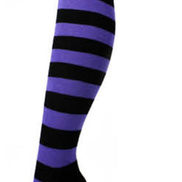 Br Costumes Over The Knee Plain Striped High Thigh Ladies Long Womens Stripey Stocking Black/Purple Socks