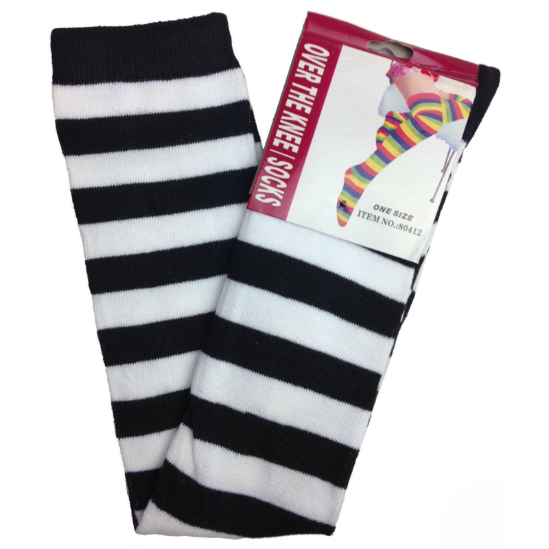 Br Costumes Over The Knee Plain Striped High Thigh Ladies Long Womens Stripey Stocking Black/White Socks
