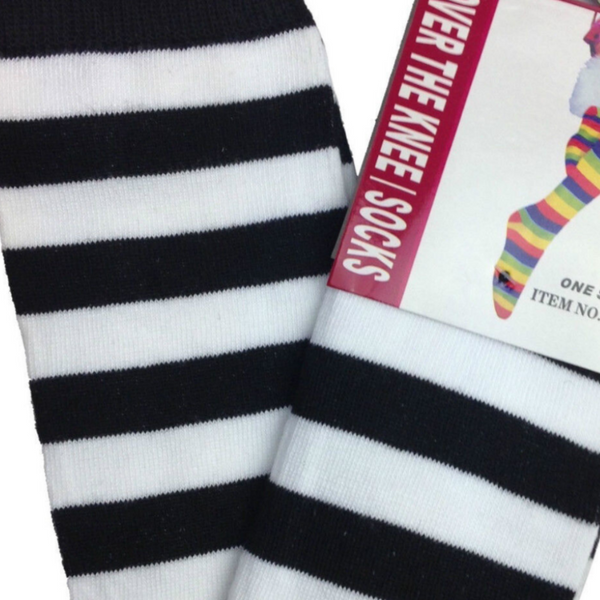 Br Costumes Over The Knee Plain Striped High Thigh Ladies Long Womens Stripey Stocking Black/White Socks