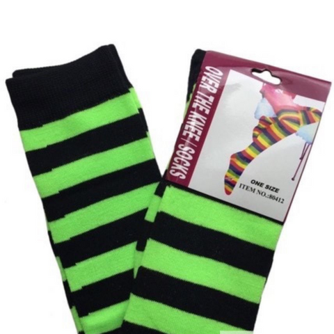 Br Costumes Over The Knee Plain Striped High Thigh Ladies Long Womens Stripey Stocking Green Black Socks