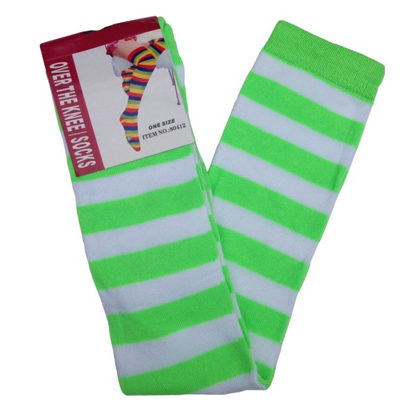 Br Costumes Over The Knee Plain Striped High Thigh Ladies Long Womens Stripey Stocking Green/White Socks
