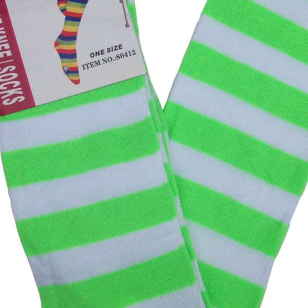 Br Costumes Over The Knee Plain Striped High Thigh Ladies Long Womens Stripey Stocking Green/White Socks