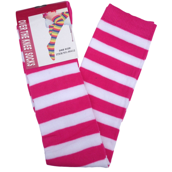 Br Costumes Over The Knee Plain Striped High Thigh Ladies Long Womens Stripey Stocking Pink/White Socks