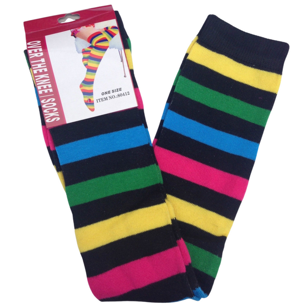 Br Costumes Over The Knee Plain Striped High Thigh Ladies Long Womens Stripey Stocking Rainbow With Black Socks