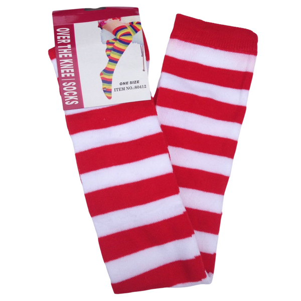 Br Costumes Over The Knee Plain Striped High Thigh Ladies Long Womens Stripey Stocking Red White Socks