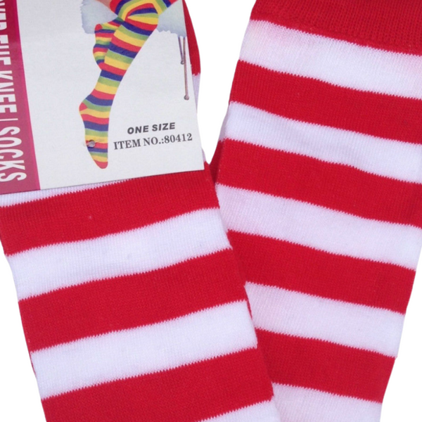 Br Costumes Over The Knee Plain Striped High Thigh Ladies Long Womens Stripey Stocking Red White Socks