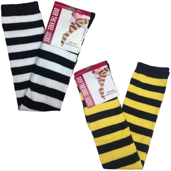 Br Costumes 2Pc Set Over The Knee Striped Black White Yellow High Thigh Long Stocking Socks