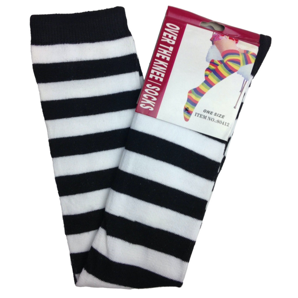 Br Costumes 2Pc Set Over The Knee Striped Black White Yellow High Thigh Long Stocking Socks