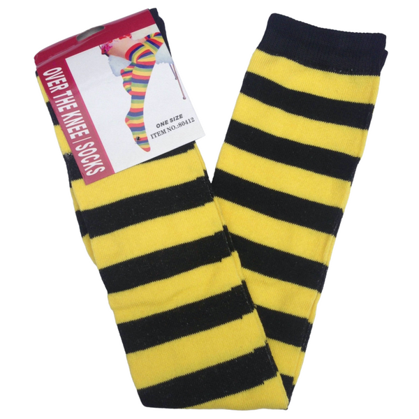 Br Costumes 2Pc Set Over The Knee Striped Black White Yellow High Thigh Long Stocking Socks