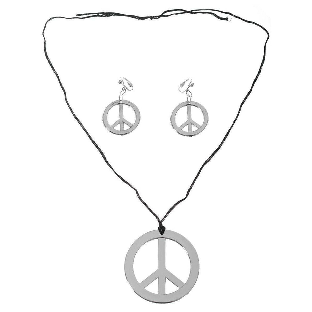 Veile Studios Br Costumes Hippie Necklace & Earring Set Peace Signs Party Halloween 60S 70S Silver Necklaces & Pendants