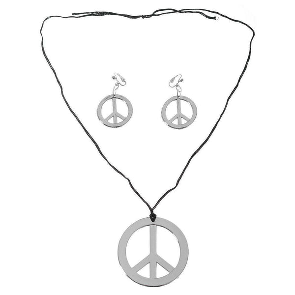 Veile Studios Br Costumes Hippie Necklace & Earring Set Peace Signs Party Halloween 60S 70S Silver Necklaces & Pendants