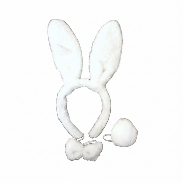 White Rabbit Ears Headband Bow Tail Animal Costume Halloween Party Hair Accessory Headbands