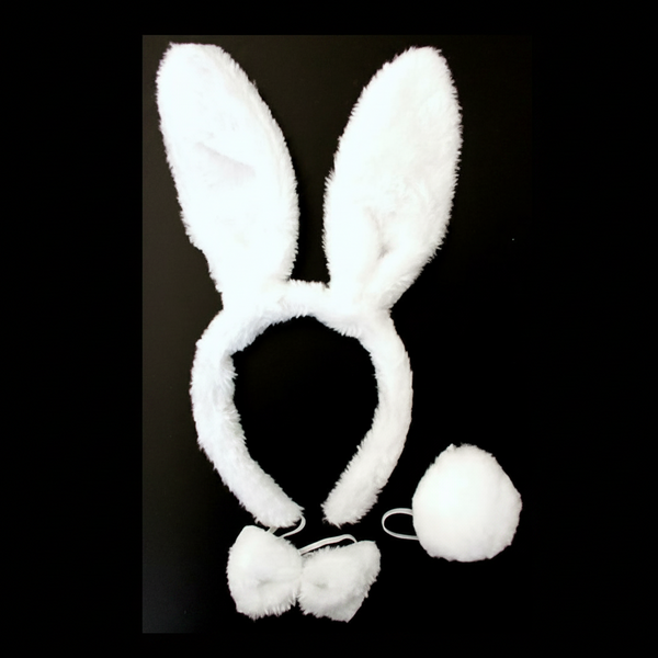 White Rabbit Ears Headband Bow Tail Animal Costume Halloween Party Hair Accessory Headbands