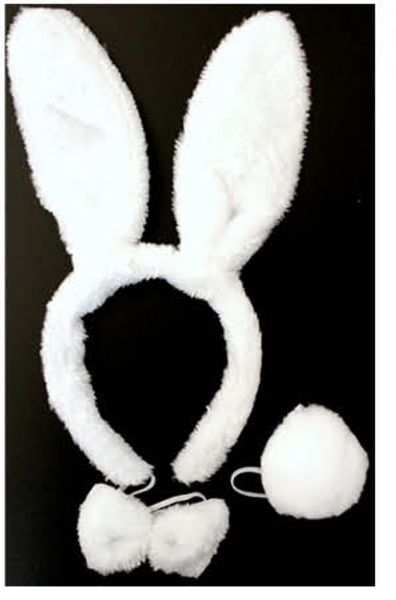 White Rabbit Ears Headband Bow Tail Animal Costume Halloween Party Hair Accessory Headbands
