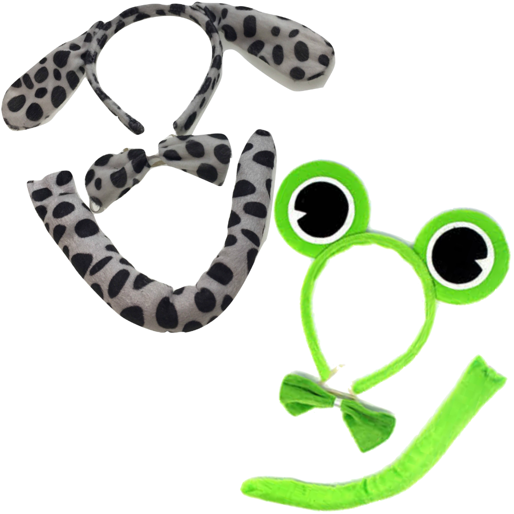 Br Costumes 2Pc Set Animal Headband W Bow Tail Dog + Frog Ears Hair Halloween Party Unisex Costumes