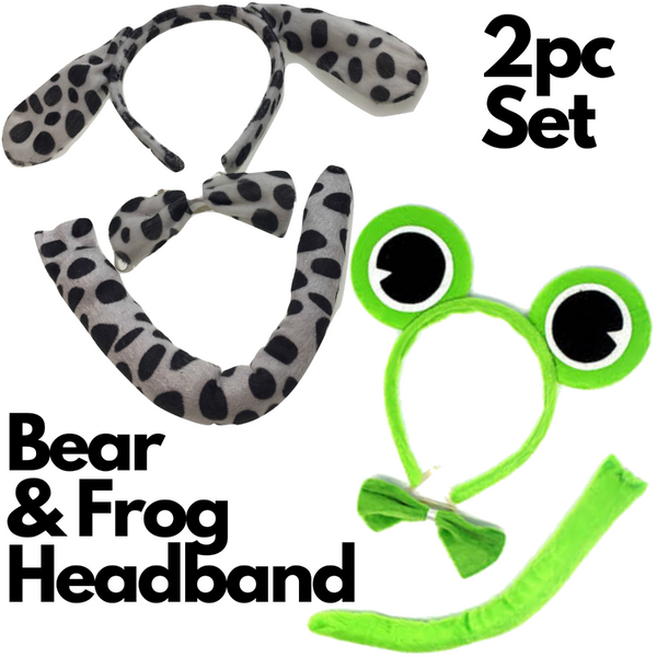 Br Costumes 2Pc Set Animal Headband W Bow Tail Dog + Frog Ears Hair Halloween Party Unisex Costumes