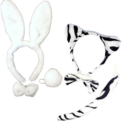 Br Costumes 2Pc Set Animal Headband W Bow Tail Rabbit + Zebra Ears Halloween Party Unisex Costumes