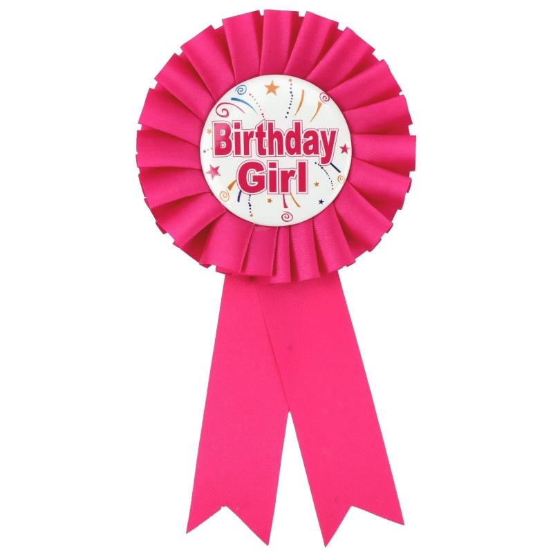 Br Costumes Birthday Girl Ribbon Badge Award Fun Rosette Fancy Dress Party Hot Pink Banners Bunting & Garlands