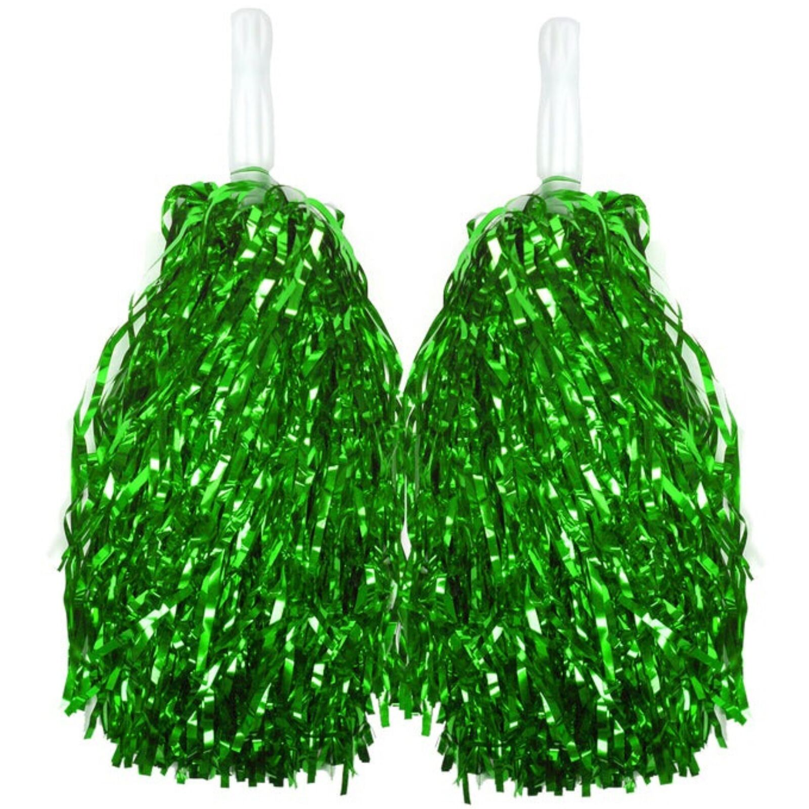 Green Metallic Cheerleading Pom Poms Set Of 2 W/ Easy Grip Handles Australia Day Other Costume Accessories