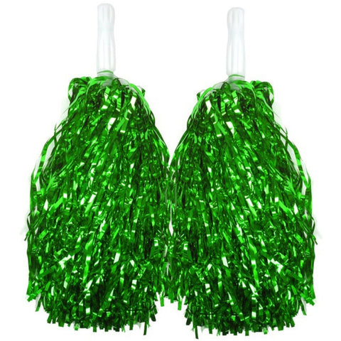 Green Metallic Cheerleading Pom Poms Set Of 2 W/ Easy Grip Handles Australia Day Other Costume Accessories