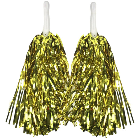 Yellow Metallic Cheerleading Pom Poms Set Of 2 With Easy Grip Handles Australia Day Other Costume Accessories