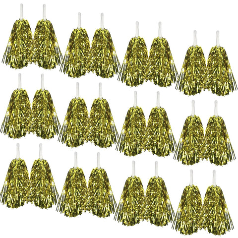 Yellow Metallic Cheerleading Pom Poms Set Of 12 With Easy Grip Handles Australia Day Other Costume Accessories
