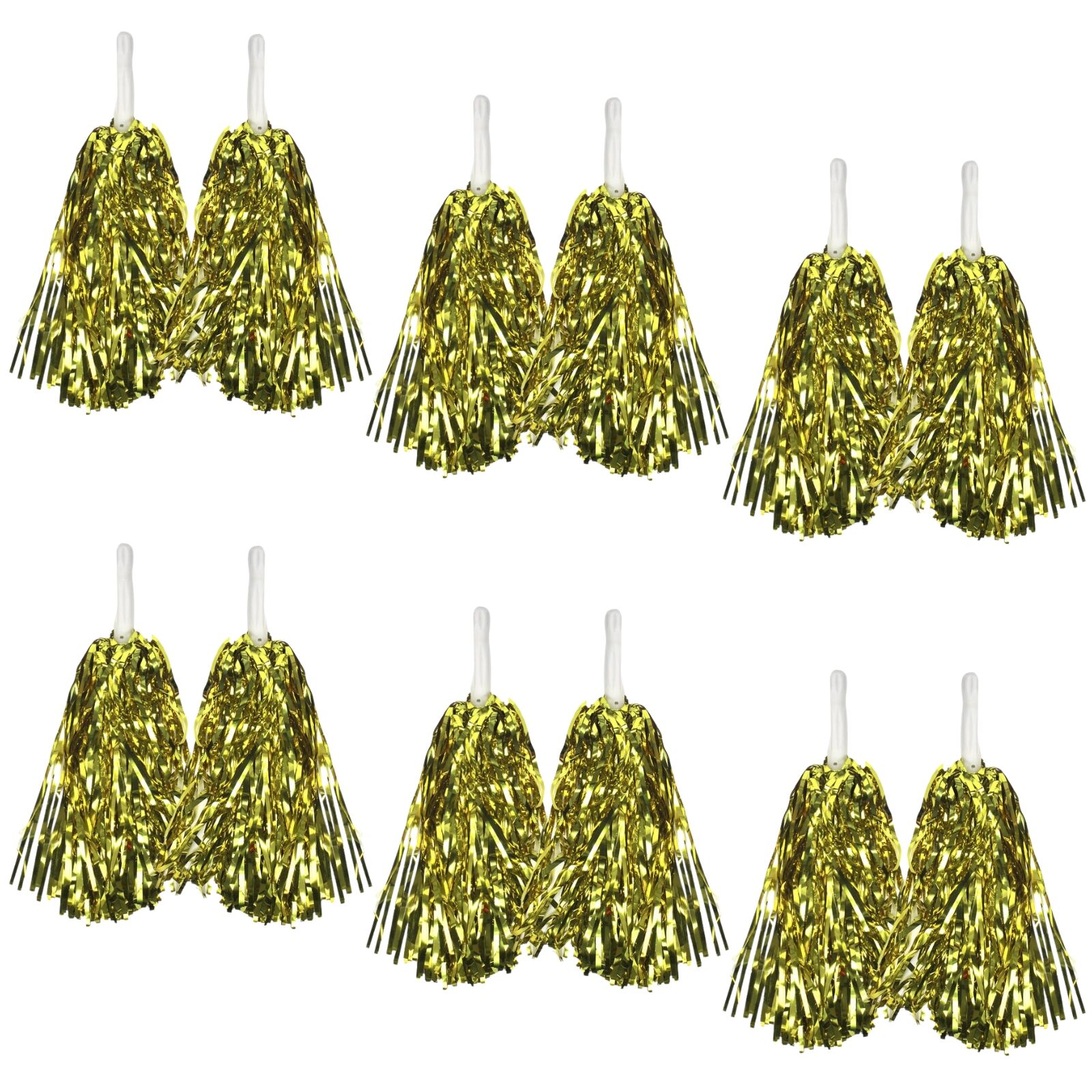 Yellow Metallic Cheerleading Pom Poms Set Of 6 With Easy Grip Handles Australia Day Other Costume Accessories