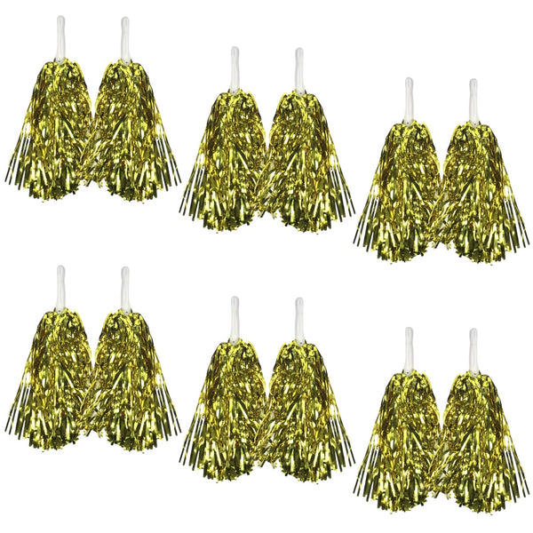 Yellow Metallic Cheerleading Pom Poms Set Of 6 With Easy Grip Handles Australia Day Other Costume Accessories