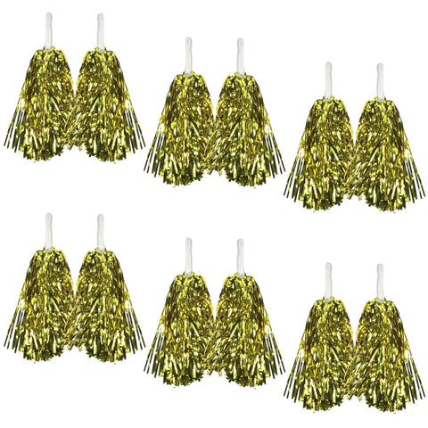 Yellow Metallic Cheerleading Pom Poms Set Of 6 With Easy Grip Handles Australia Day Other Costume Accessories