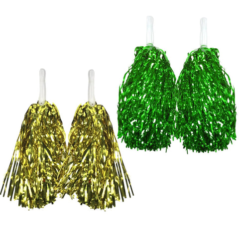 Green & Yellow Metallic Cheerleading Pom Poms 2 Pack (1 Pair Pair) Australia Day Other Costume Accessories