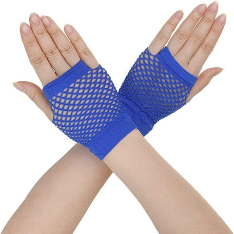 Br Costumes 1 Pair Fishnet Fingerless Wrist Length 70S 80S Party Dance Blue Gloves