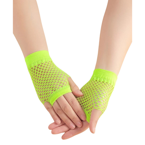 Br Costumes 1 Pair Fishnet Fingerless Wrist Length Party Dance Fluro Yellow Gloves
