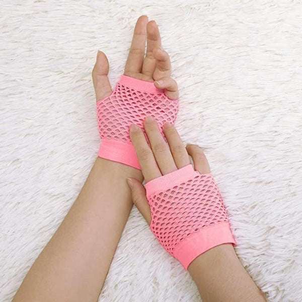 Br Costumes 1 Pair Fishnet Fingerless Wrist Length 70S 80S Party Light Pink Gloves