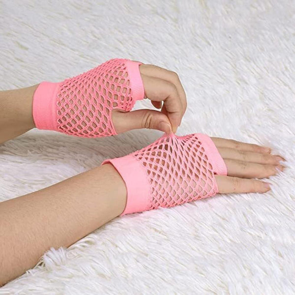 Br Costumes 1 Pair Fishnet Fingerless Wrist Length 70S 80S Party Light Pink Gloves