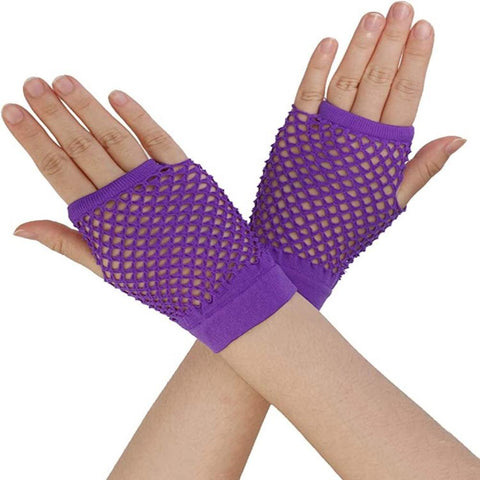 Br Costumes 1 Pair Fishnet Fingerless Wrist Length 70S 80S Party Purple Gloves