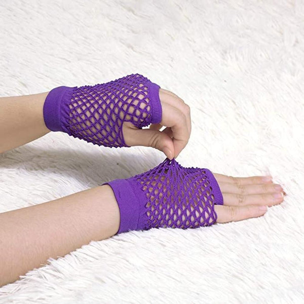 Br Costumes 1 Pair Fishnet Fingerless Wrist Length 70S 80S Party Purple Gloves